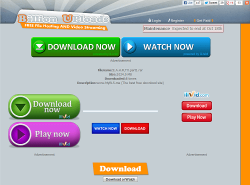 Botones falsos de descarga son incluidos en sitios de musica y de descargas con frecuencia