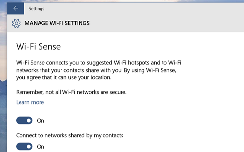 Ajustes de Wi-Fi Sense
