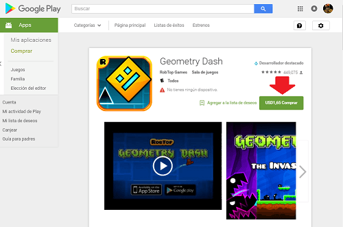 1. Descargando Geometry Dash desde Google Play Store