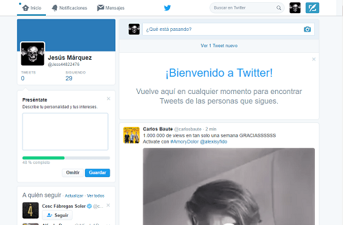 10. Inicio en cuenta de twitter