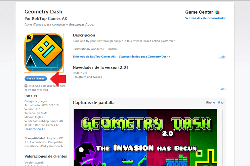 2. Descargando Geometry Dash desde iTunes