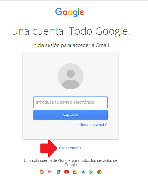 2. Seleccionar la opción crear cuenta