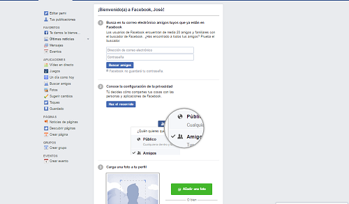 3. Primer ingreso a la nueva cuenta de Facebook