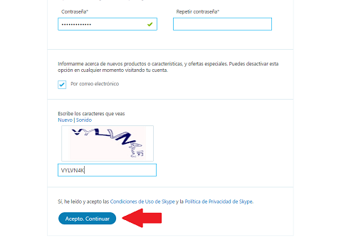 4. Cliquear sobre el botón azul Acepto. Continuar