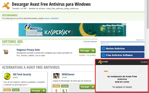 7. Esperar a que Avast instale