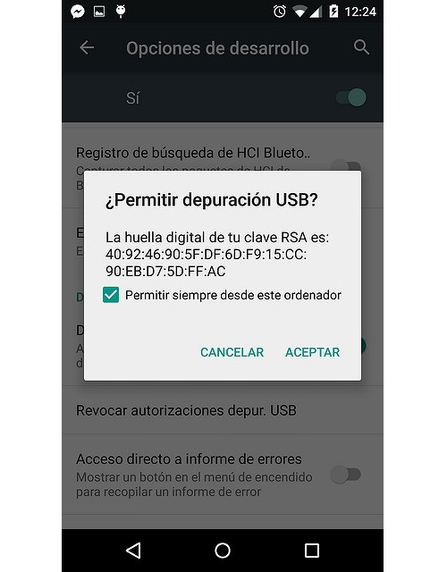 Asimismo, Vysor necesita la depuración USB