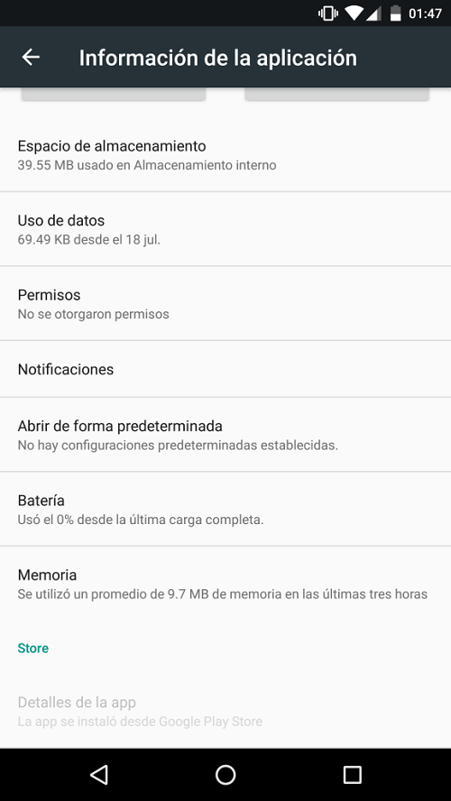 App instalada desde Play Store