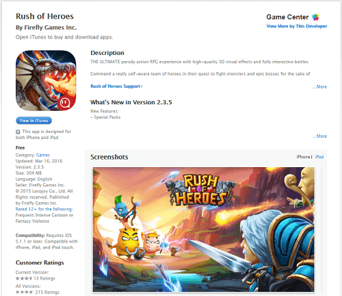 Rush of Heroes para celular
