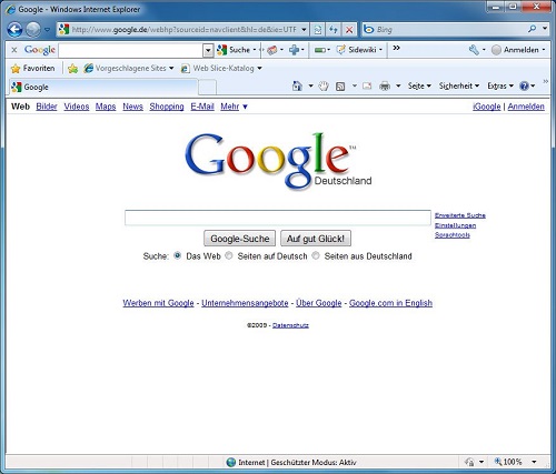 Explorer 8 con Google abierto