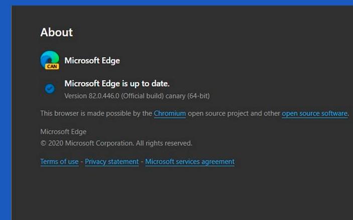 Microsoft Edge version 82.0.446.0 2020