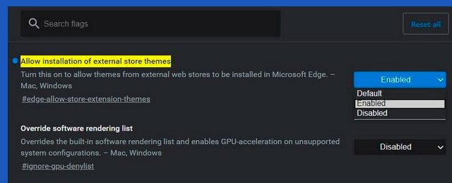 Permitir la instalación de temas de la tienda externa microsoft edge