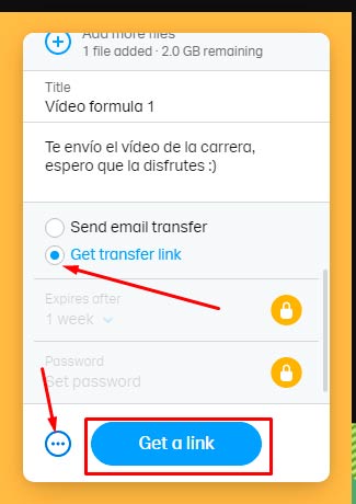 enviar enlace de descarga wetransfer