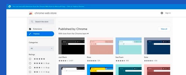 galería de temas de Chrome Web Store microsoft edge
