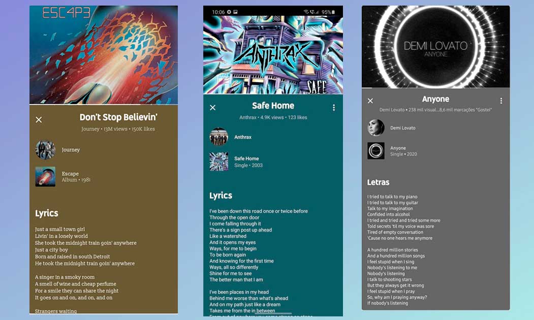 letras de canciones en tiempo en Android e iOS youtube