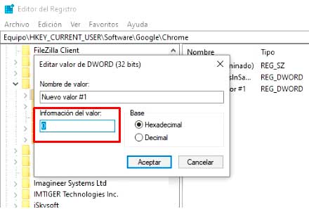 datos del valor