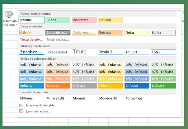 estilos en excel