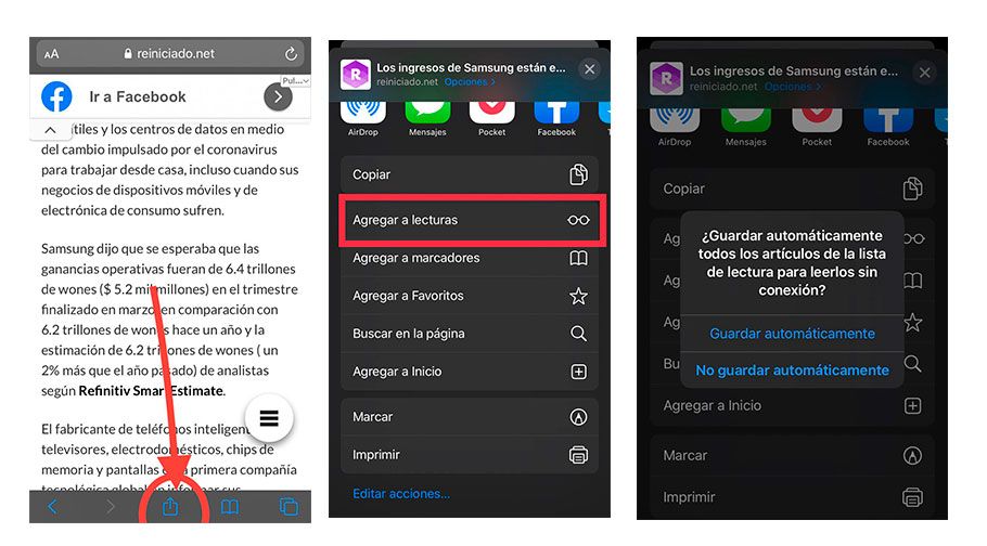 guardar un artículo en su Lista de lectura en Safari