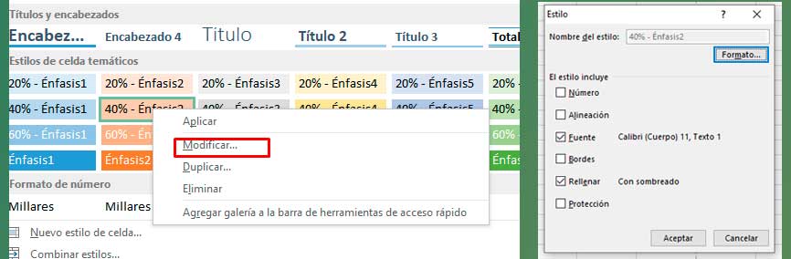 modificar formato de estilos