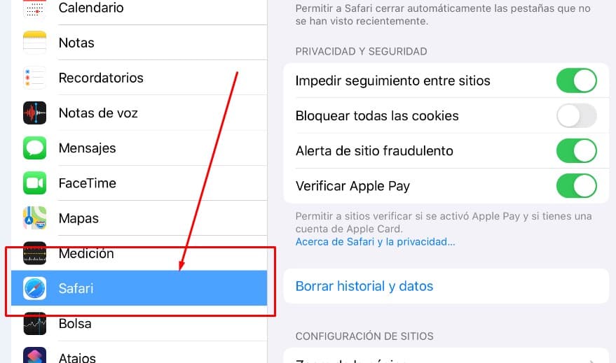 toca la pestaña Safari