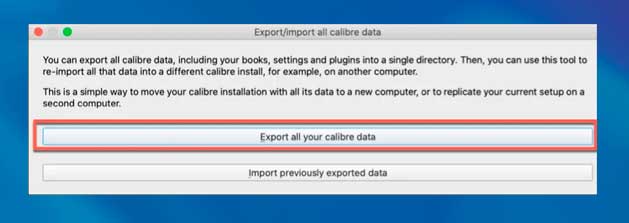 Exportar todos sus datos de calibre