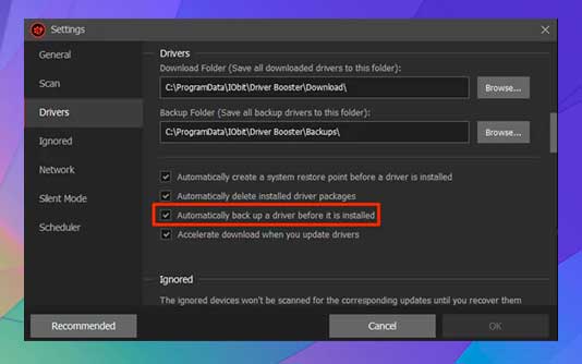 Hacer una copia de seguridad automática de un controlador antes de instalarlo