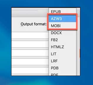 Seleccione AZW3 o MOBI para convertir a un formato compatible con Kindle.