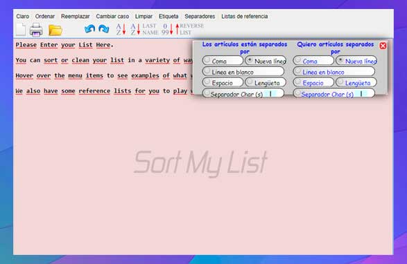 SortMyList para alfabetizar textos en linea