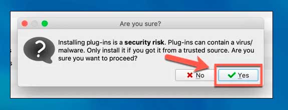 aceptar la advertencia e instalar el complemento.