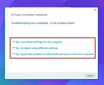clic en No, intente nuevamente con diferentes configuraciones