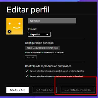 eliminar el perfil de su cuenta