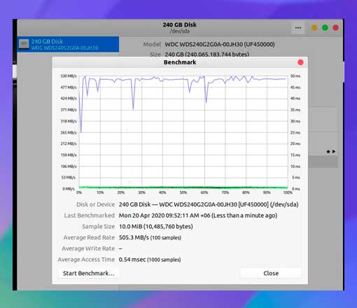 evaluación comparativa de la velocidad de datos del disco duro en bloques defectuosos de Linux