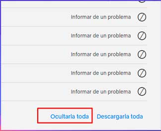 haga clic en la opción que dice Ocultar todo