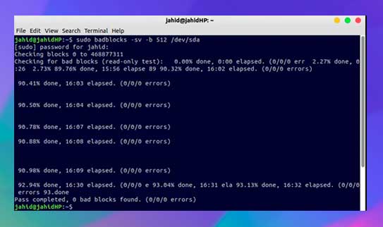herramienta badblocks para verificar bloques defectuosos
