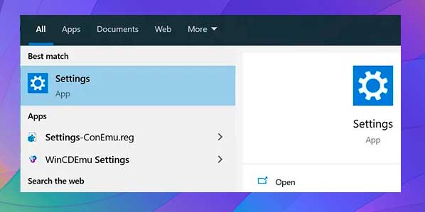 Abra el menú Inicio, busque Configuración