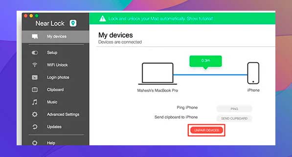 Desemparejar dispositivos en near lock
