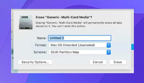 Formatear una tarjeta SD en macOS.