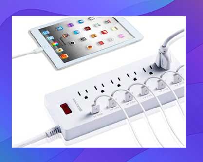 HITRENDS Regleta De Protección Contra Sobretensiones Con 6 Salidas Y 6 Puertos USB