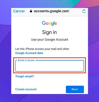 Introduce tus credenciales de inicio de sesión de Google