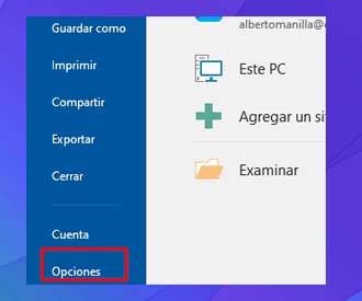 Selecciona Opciones