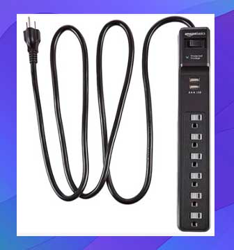 Tira De Alimentación De Protector Contra Sobretensiones De 6 Salidas De AmazonBasics Con 2 Puertos USB