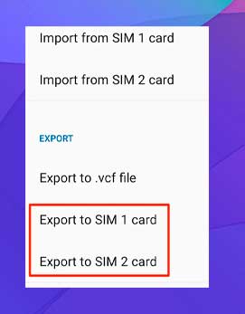 Toca la opción Exportar a tarjeta SIM