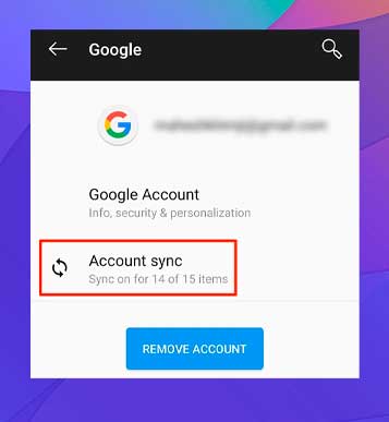 Toca la opción Sincronización de cuentas