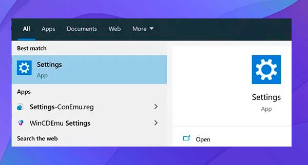 Use la búsqueda de Cortana para iniciar la aplicación Configuración