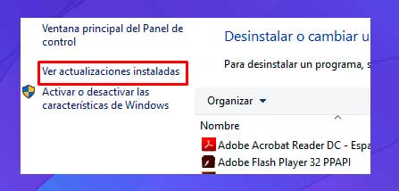 Ver actualizaciones instaladas
