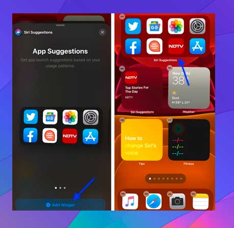 Widget de sugerencias de Siri
