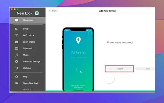 clic en Aceptar en la aplicación Mac para conectarte a tu iPhone
