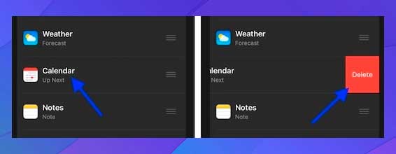 desliza el dedo hacia la izquierda en un widget y selecciona Eliminar.