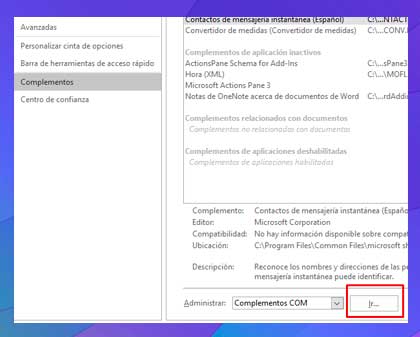 haga clic en complementos ir