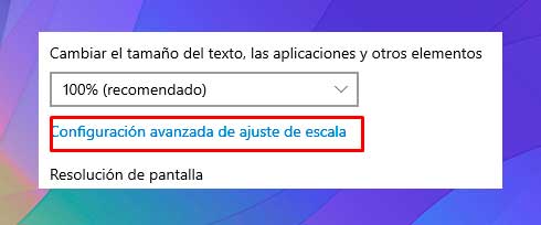 opción Configuración de escalado avanzada