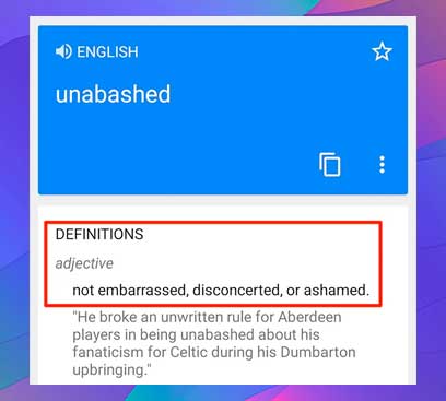 sección etiquetada como Definiciones justo debajo del cuadro de traducción